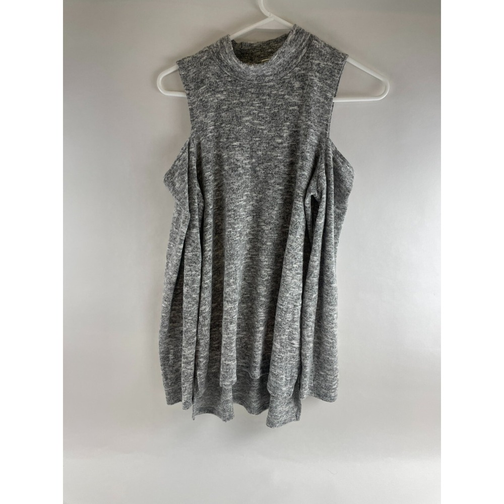 Pink Republic Sweater Women's Size Large Gray Fleece Cold Shoulder Mock Neck
